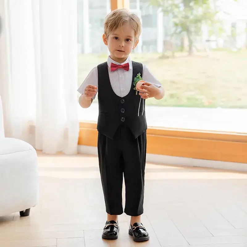 Boys' White Short Sleeve Suit with Bowtie - Image 5