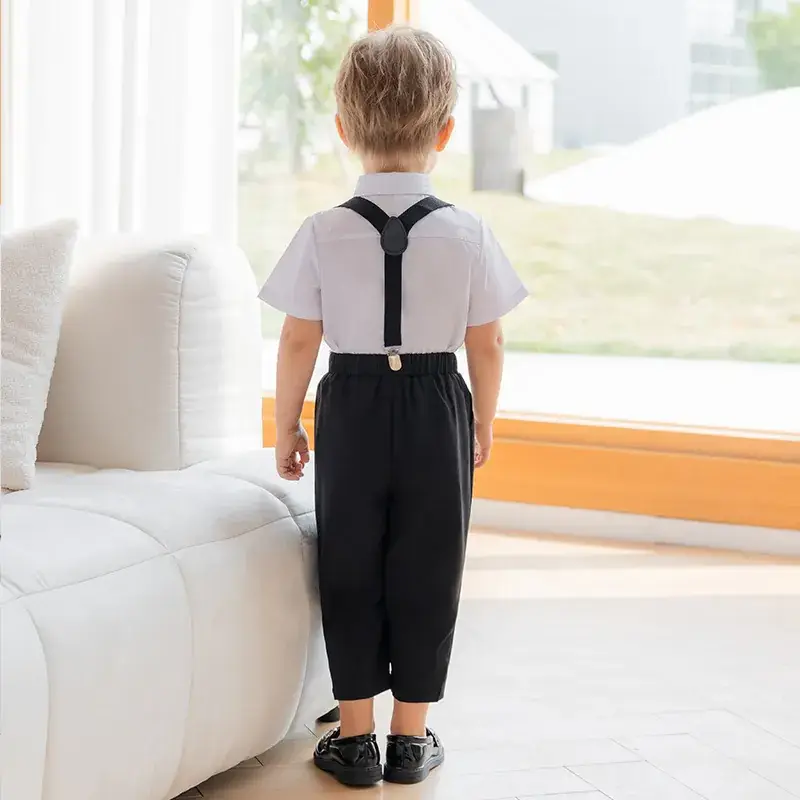 Boys' White Short Sleeve Suit with Bowtie - Image 6