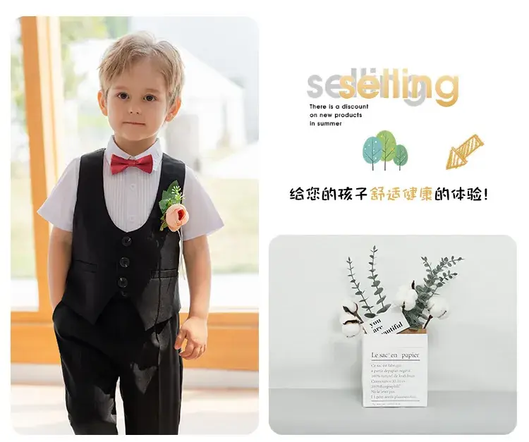 Boys' White Short Sleeve Suit with Bowtie — feature 14