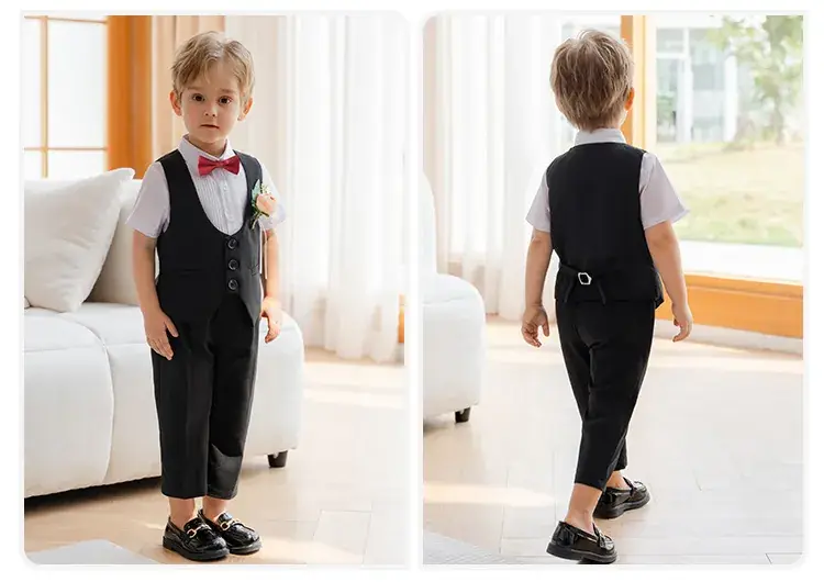 Boys' White Short Sleeve Suit with Bowtie — feature 15