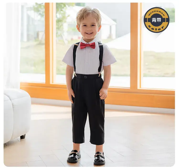 Boys' White Short Sleeve Suit with Bowtie — feature 16