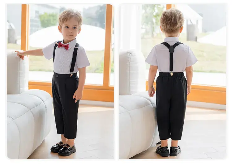 Boys' White Short Sleeve Suit with Bowtie — feature 18