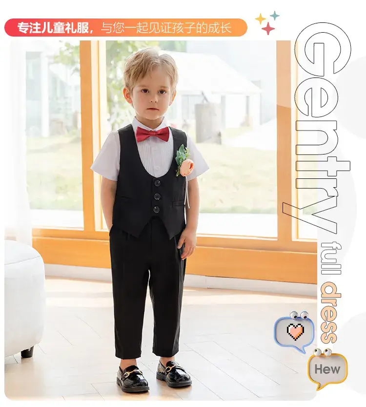 Boys' White Short Sleeve Suit with Bowtie — feature 2
