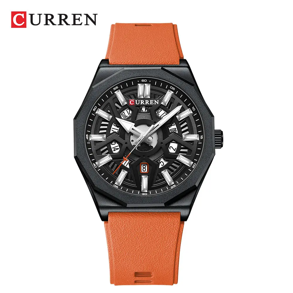 Curren Orange Strap Chronograph Couple Watch - Image 4