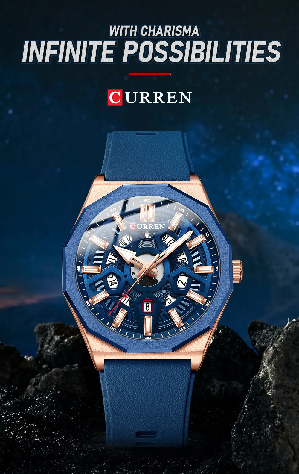 Curren Orange Strap Chronograph Couple Watch — feature 2