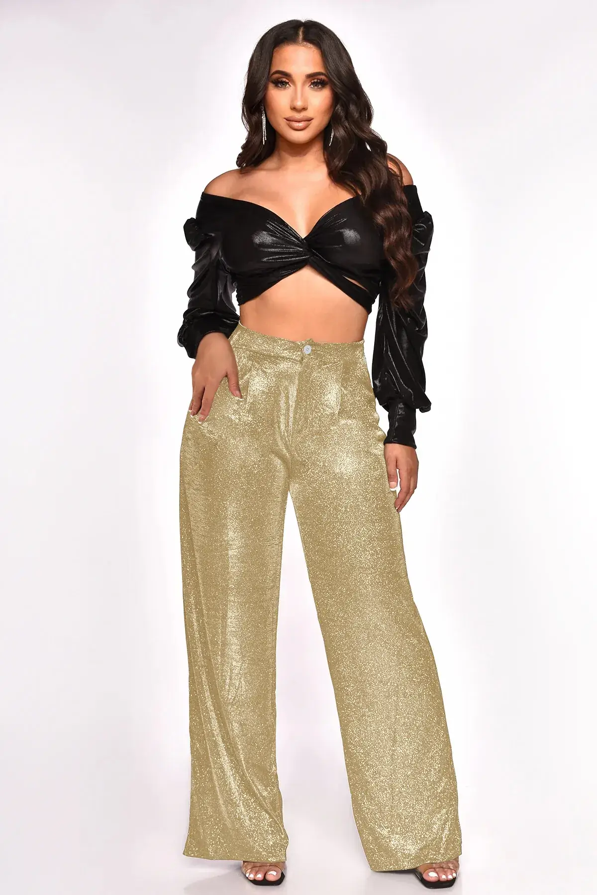 2023 Black Sequin High Waist Women's Party Pants - Image 2