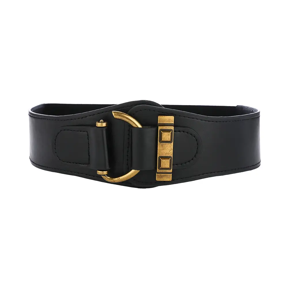 Women's Black Elastic Belt with Gold Punch Design — feature 10
