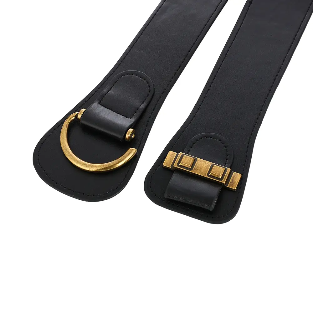 Women's Black Elastic Belt with Gold Punch Design — feature 14