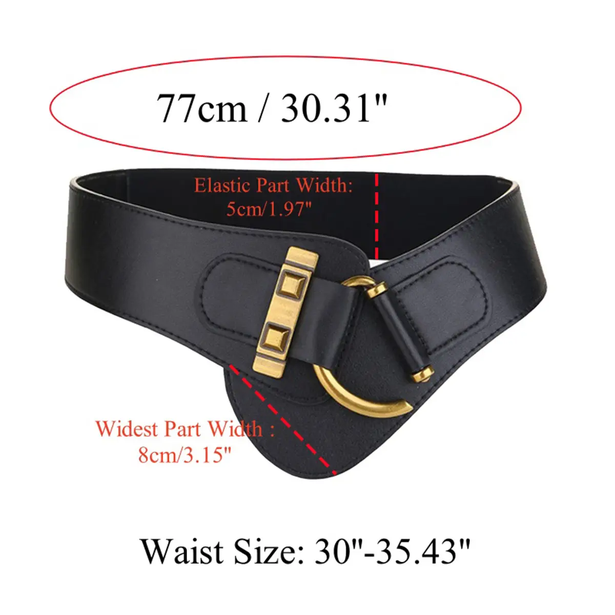Women's Black Elastic Belt with Gold Punch Design — feature 3