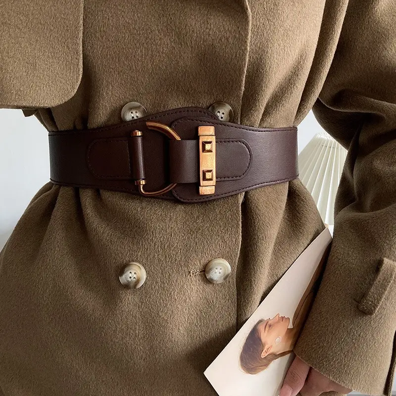 Women's Black Elastic Belt with Gold Punch Design — feature 6