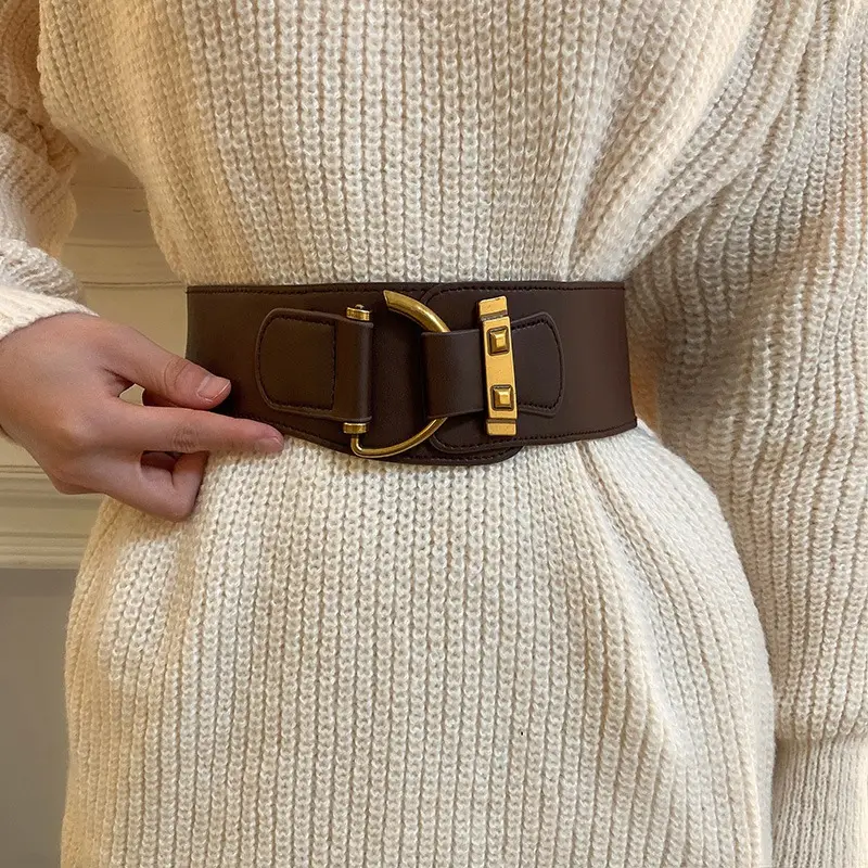 Women's Black Elastic Belt with Gold Punch Design — feature 7
