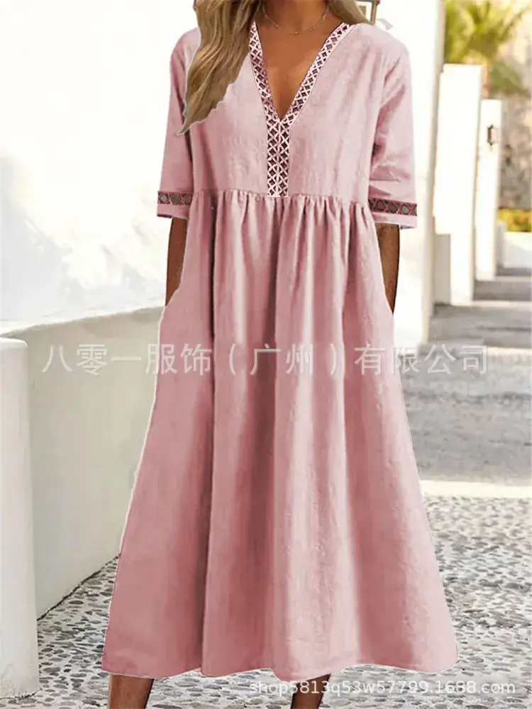 Light Blue V-Neck Lace Dress for Women — feature 4