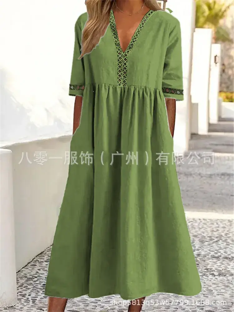 Light Blue V-Neck Lace Dress for Women — feature 5