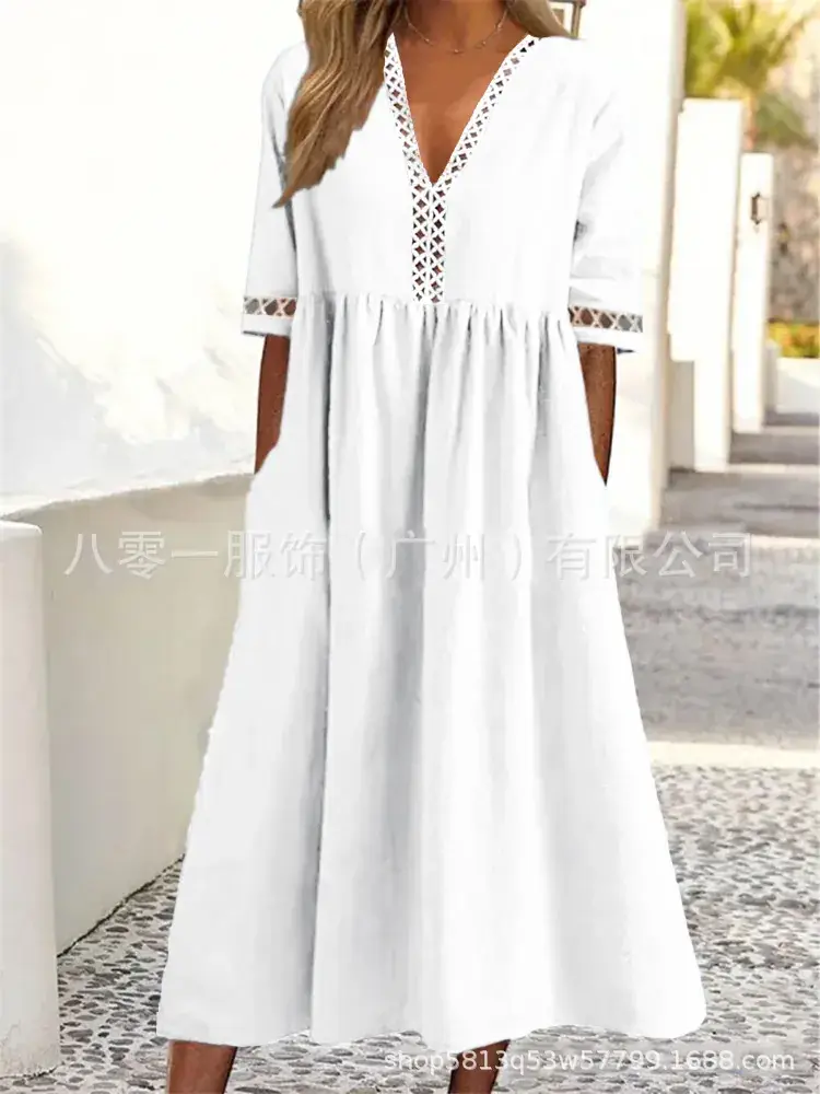 Light Blue V-Neck Lace Dress for Women — feature 6