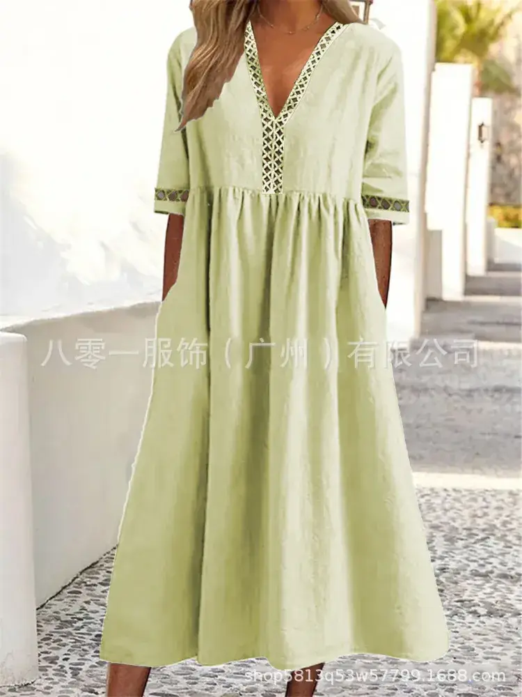 Light Blue V-Neck Lace Dress for Women — feature 8