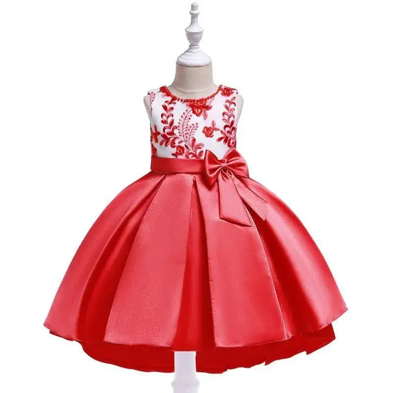 Red Hand-Beaded Princess Dress for Girls - Image 5