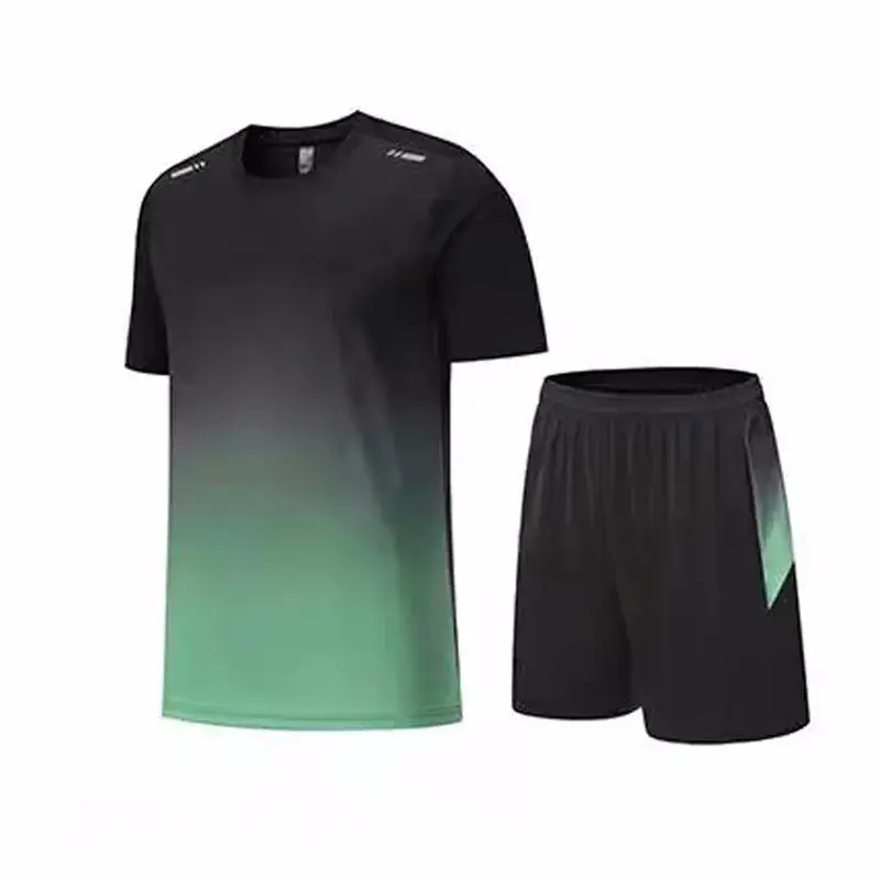 Men Ice Silk Shorts Black Blue Gradient Set