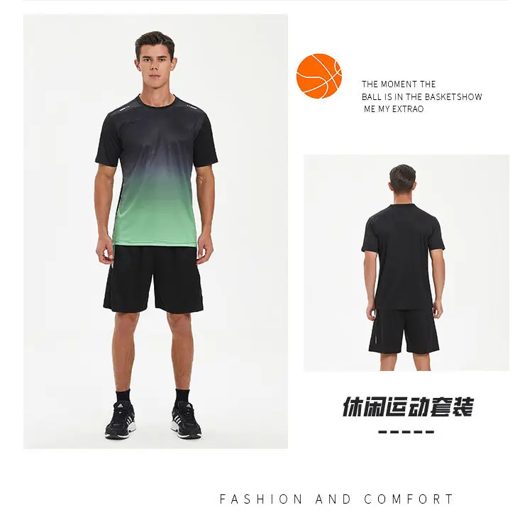 Men Ice Silk Shorts Black Blue Gradient Set — feature 10