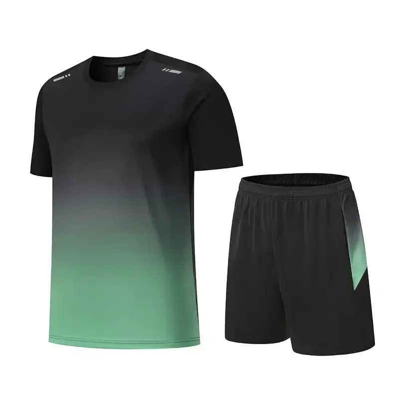 Men Ice Silk Shorts Black Blue Gradient Set