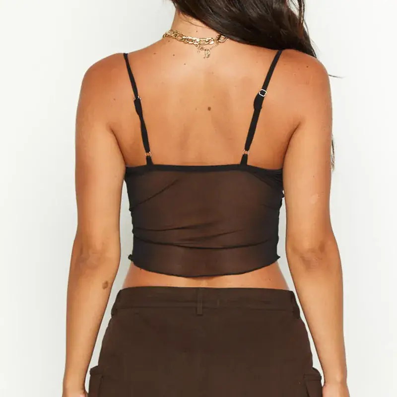 Black Mesh Tight Chest Bra for Women - Image 5