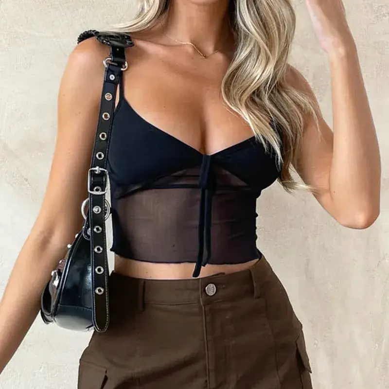 Black Mesh Tight Chest Bra for Women - Image 6