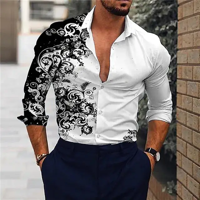 Men's Red Black Embroidered Long Sleeve Shirt — feature 2