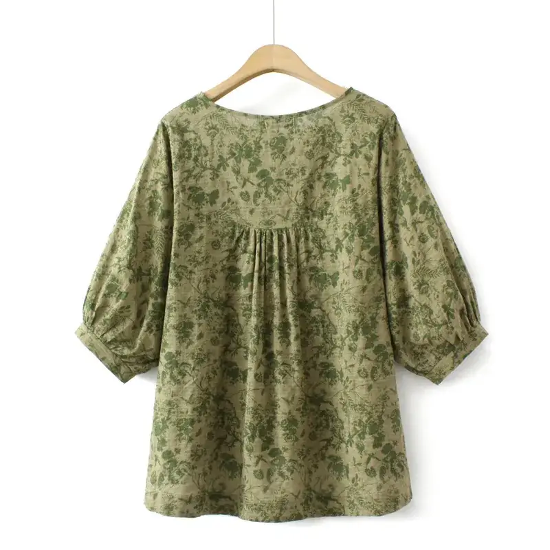 Women Floral T-Shirt Middle Sleeve Large 2023 Summer - Image 4