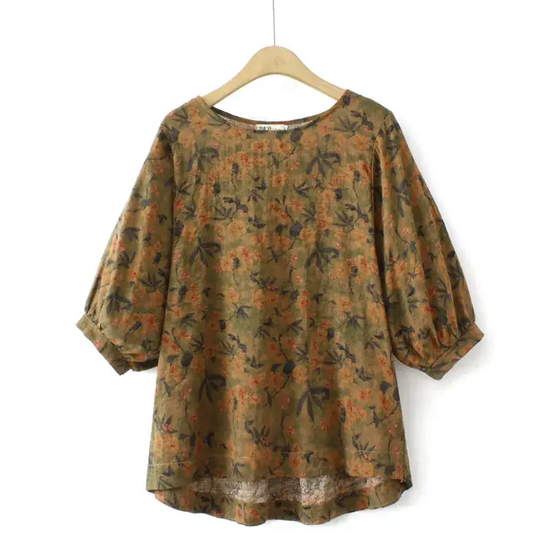 Women Floral T-Shirt Middle Sleeve Large 2023 Summer - Image 5