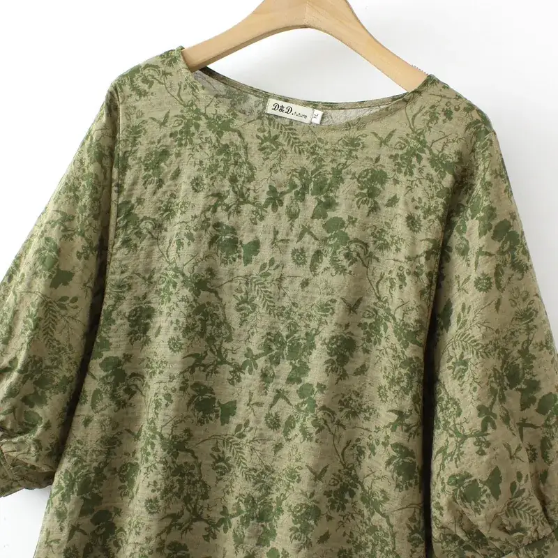 Women Floral T-Shirt Middle Sleeve Large 2023 Summer — feature 6