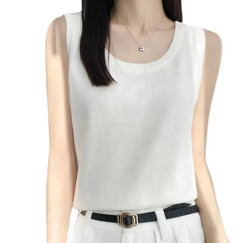 Women's Sleeveless Camisole Ice Silk Knit Gray - Image 10
