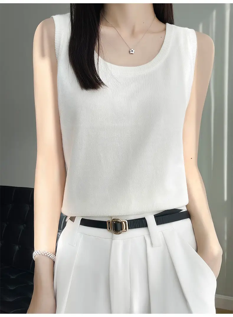 Women's Sleeveless Camisole Ice Silk Knit Gray — feature 27