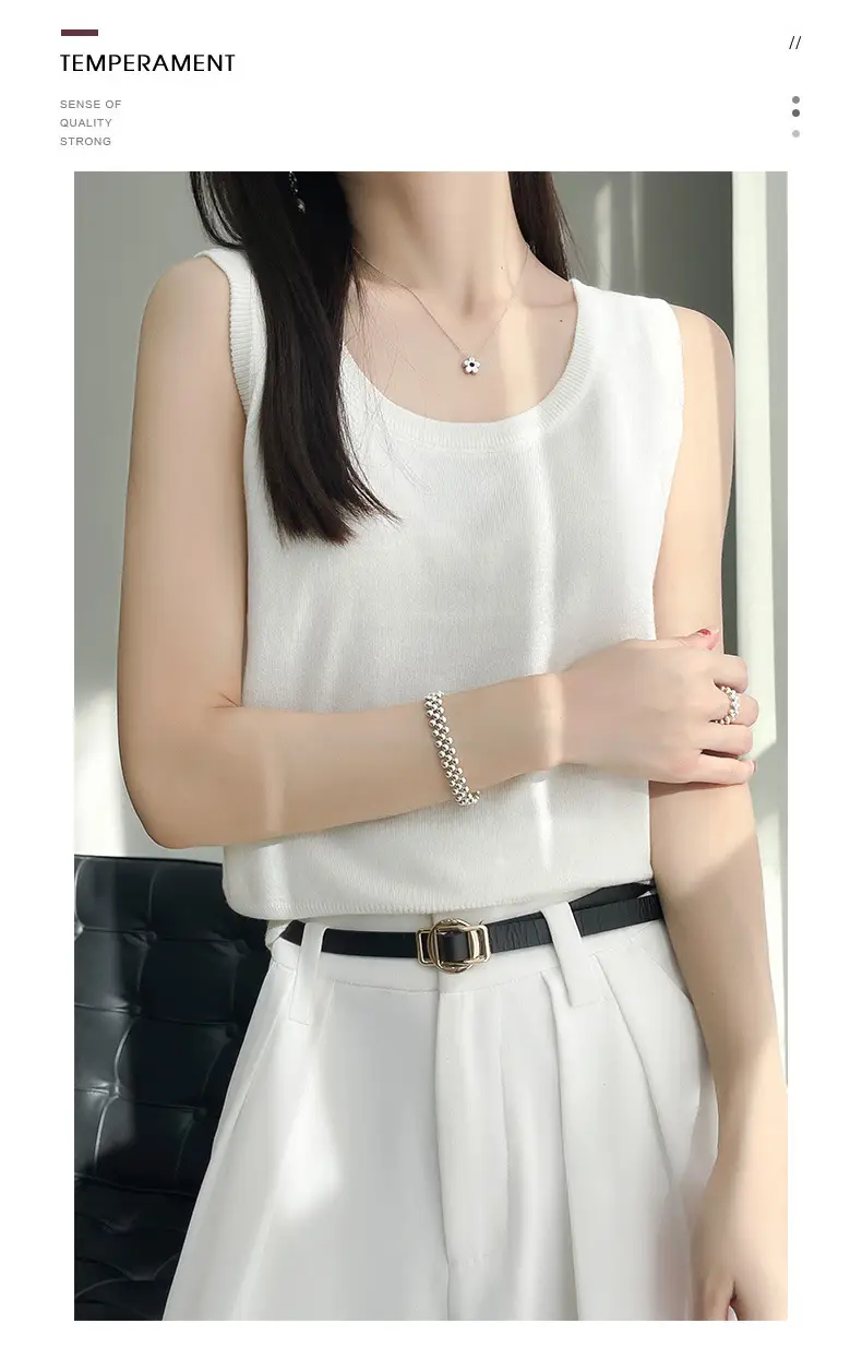 Women's Sleeveless Camisole Ice Silk Knit Gray — feature 28