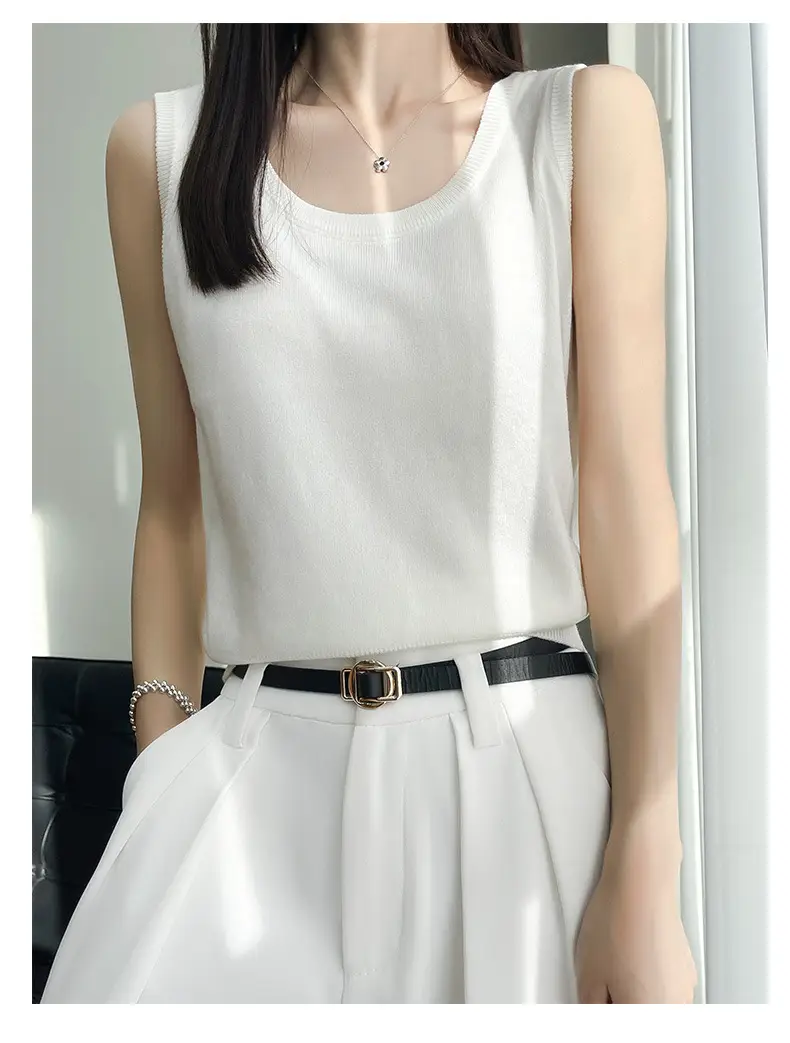 Women's Sleeveless Camisole Ice Silk Knit Gray — feature 30