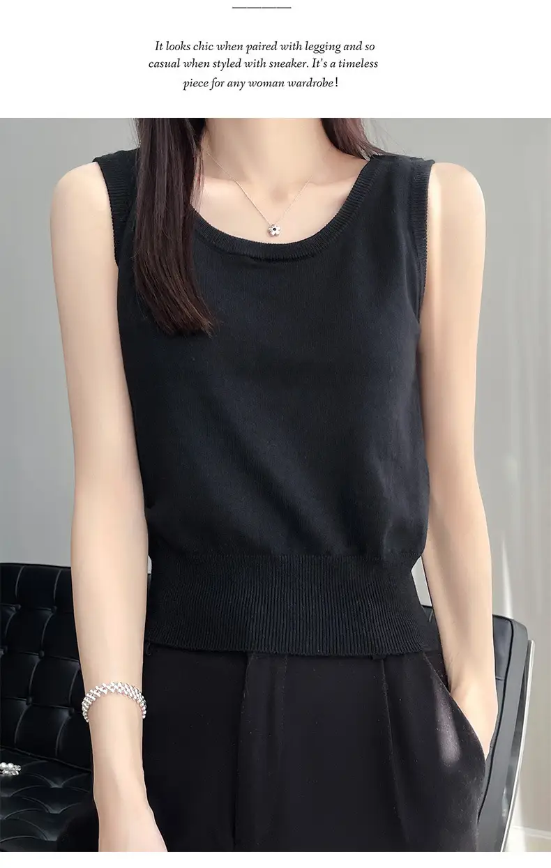 Women's Sleeveless Camisole Ice Silk Knit Gray — feature 31