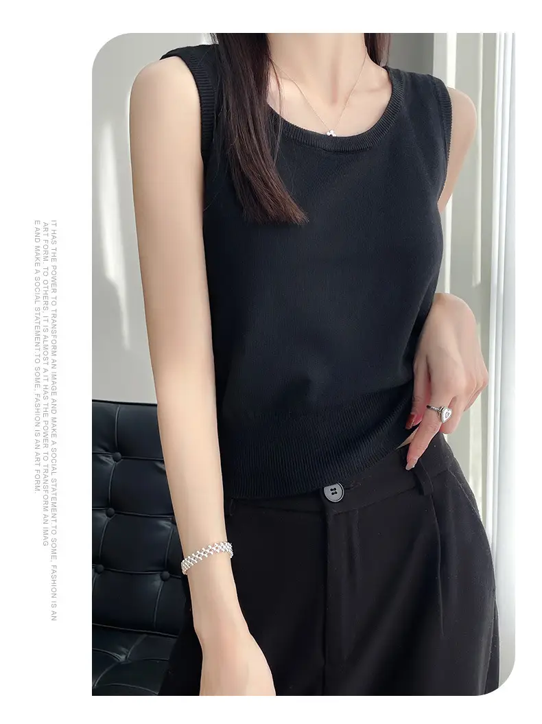 Women's Sleeveless Camisole Ice Silk Knit Gray — feature 32