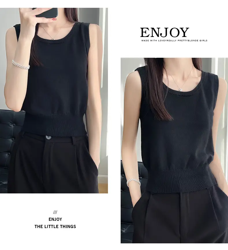 Women's Sleeveless Camisole Ice Silk Knit Gray — feature 33