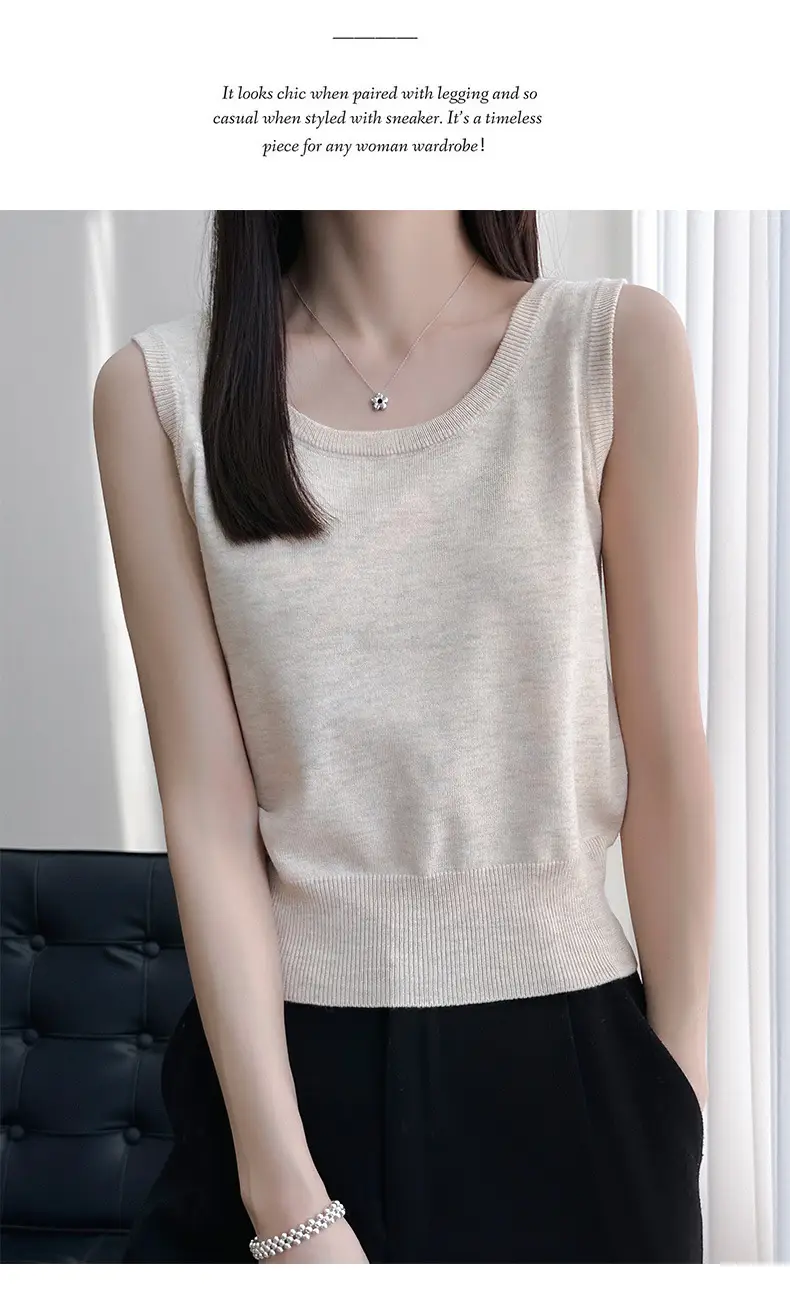 Women's Sleeveless Camisole Ice Silk Knit Gray — feature 34