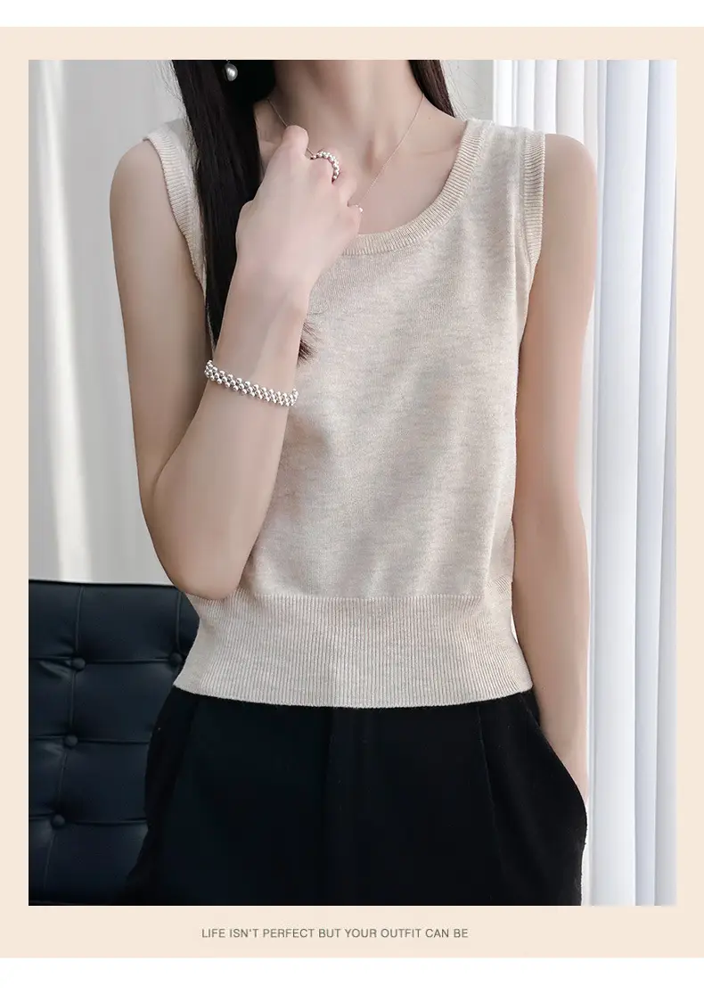 Women's Sleeveless Camisole Ice Silk Knit Gray — feature 35
