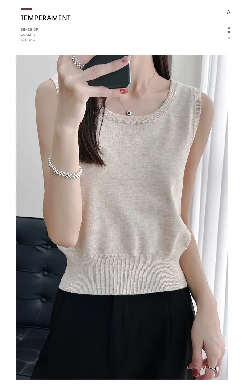 Women's Sleeveless Camisole Ice Silk Knit Gray — feature 37