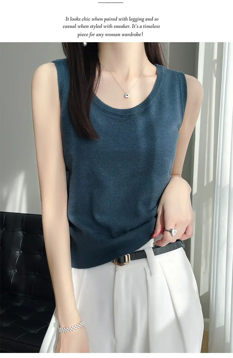 Women's Sleeveless Camisole Ice Silk Knit Gray — feature 38