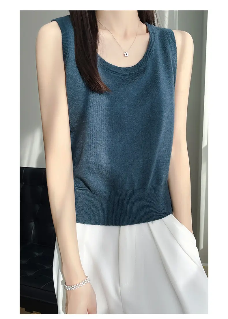 Women's Sleeveless Camisole Ice Silk Knit Gray — feature 39