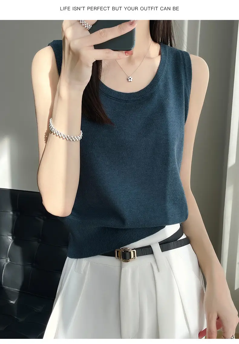 Women's Sleeveless Camisole Ice Silk Knit Gray — feature 40