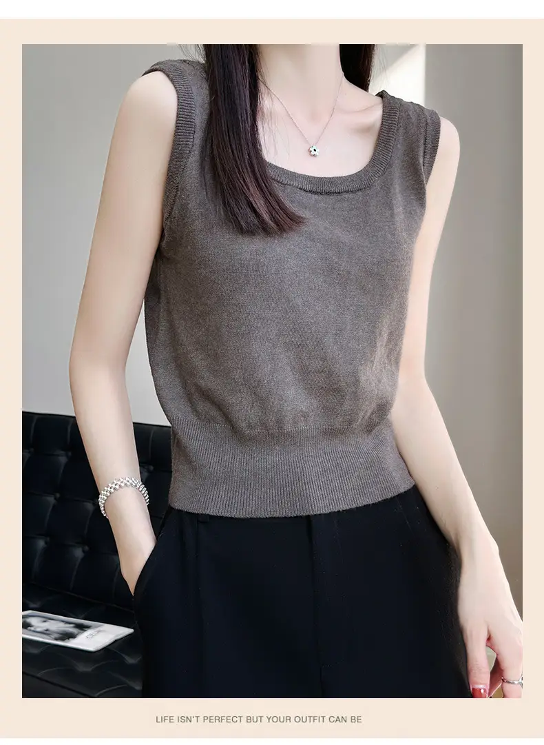 Women's Sleeveless Camisole Ice Silk Knit Gray — feature 41