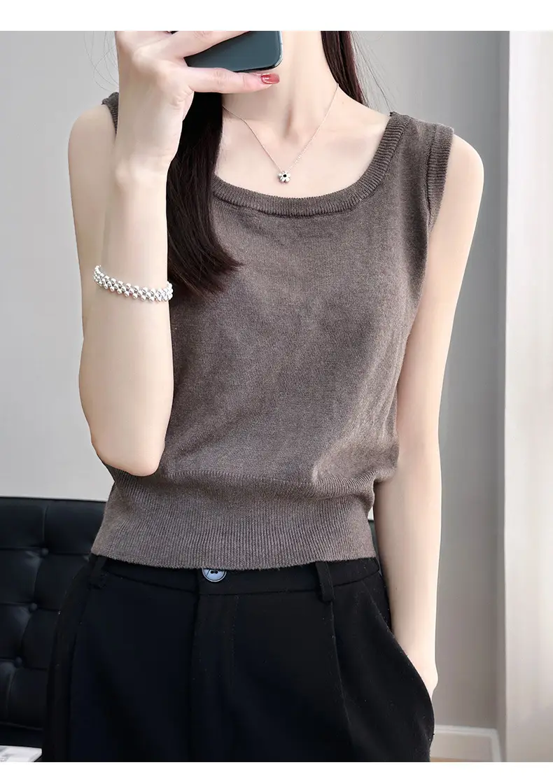 Women's Sleeveless Camisole Ice Silk Knit Gray — feature 42