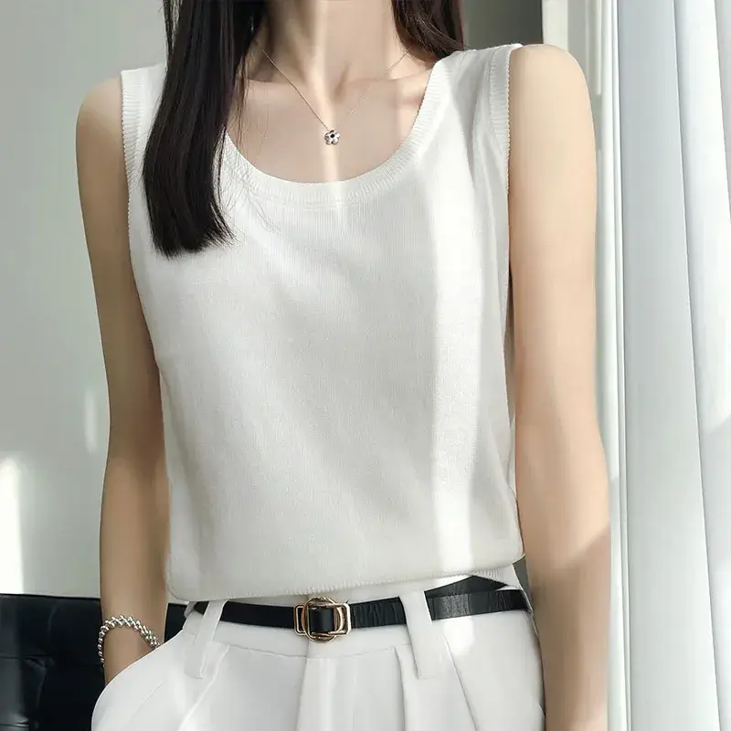 Women's Sleeveless Camisole Ice Silk Knit Gray - Image 2