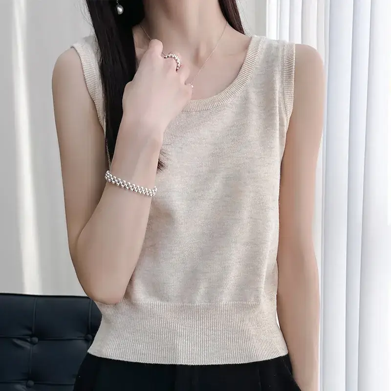 Women's Sleeveless Camisole Ice Silk Knit Gray - Image 5