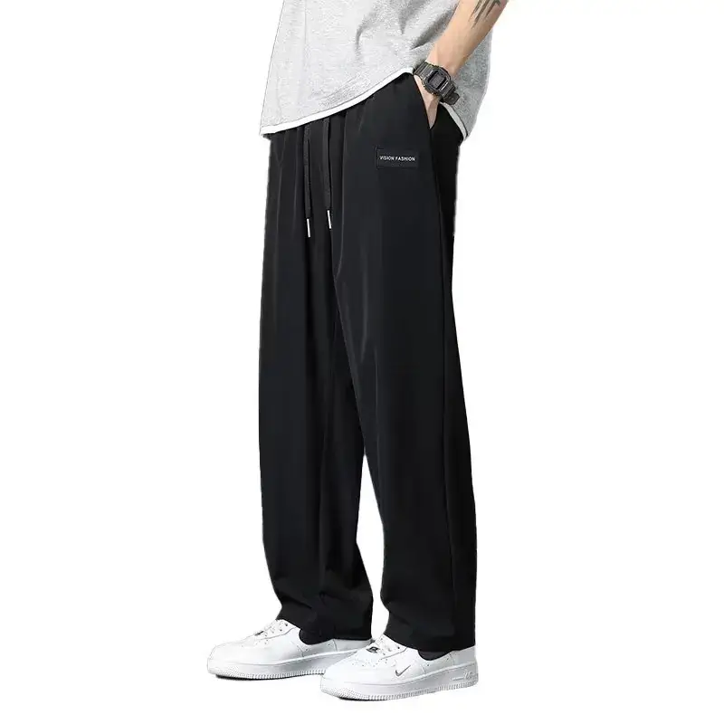 Men's Black Ice Silk Loose Cropped Pants Plus Size - Image 12