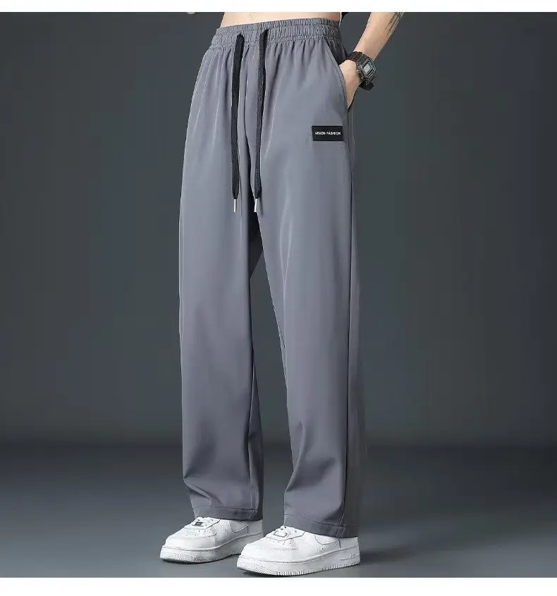 Men's Black Ice Silk Loose Cropped Pants Plus Size — feature 10