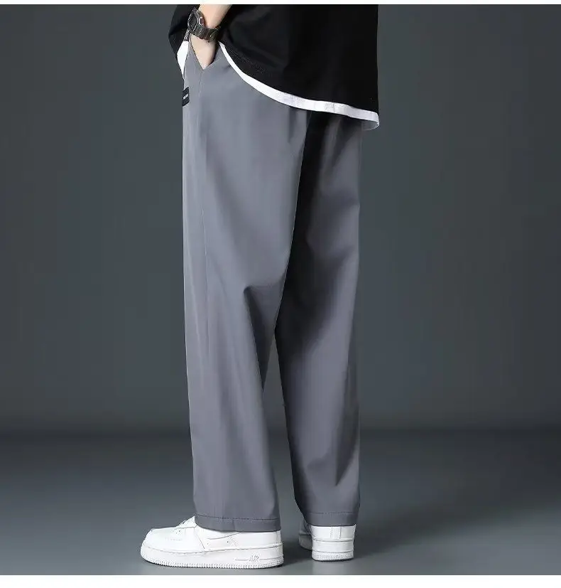 Men's Black Ice Silk Loose Cropped Pants Plus Size — feature 11