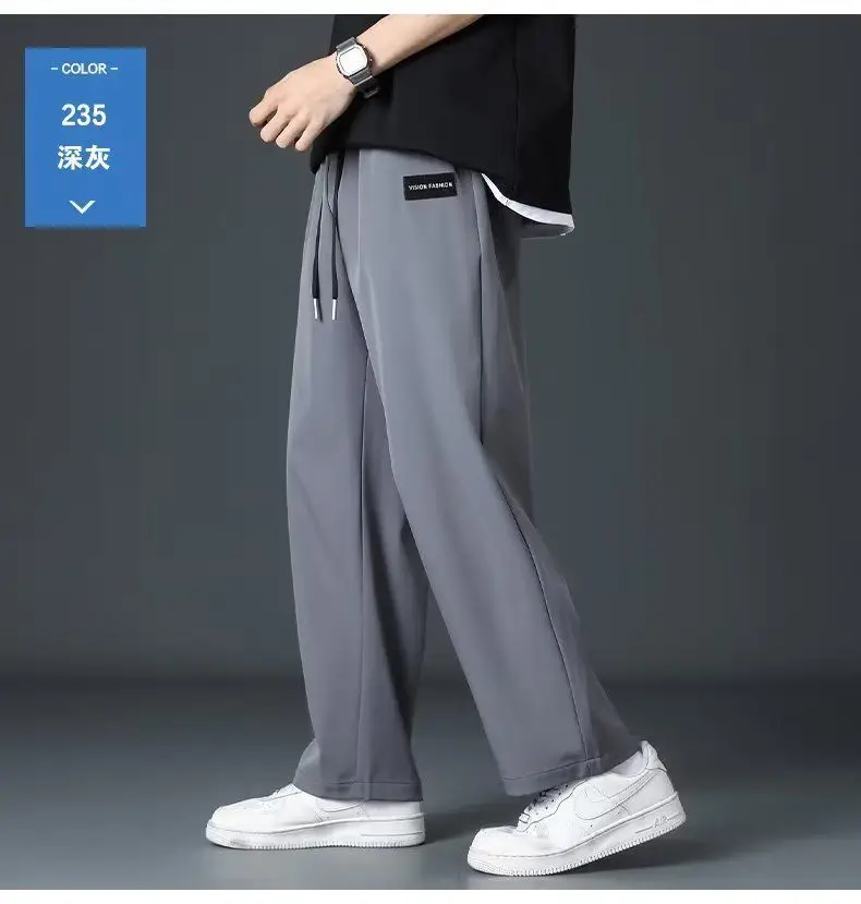 Men's Black Ice Silk Loose Cropped Pants Plus Size — feature 12